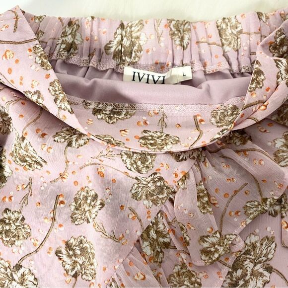 Pink Floral Ruffle Wrap Skirt Tie Waist - Picture 3 of 5